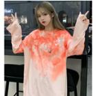 Couple Matching Long-sleeve Letter Tie Dye T-shirt