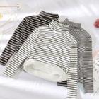 High Neck Striped Long Sleeve Top