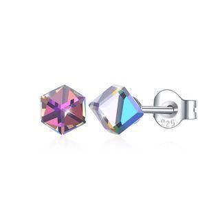 925 Sterling Silver Simple Geometric Square Gold Austrian Element Crystal Stud Earrings Silver - One Size