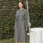 Flap-front Checked Trench Coat With Sash Brown - One Size
