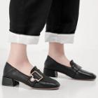 Block-heel Faux Pearl Buckled Loafers