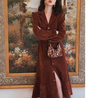 Notch Lapel Midi A-line Coatdress