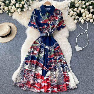 Scenery Print Short-sleeve Dress