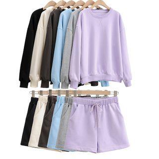 Set: Round Neck Sweatshirt + Drawstring Shorts