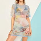 Short-sleeve Angel Print Mini T-shirt Dress