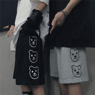 Bear-print Straight-cut Shorts