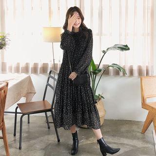 Polka-dot Chiffon Dress Black - One Size
