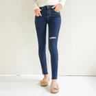 Hidden-band Distressed Skinny Jeans
