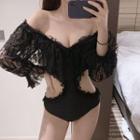 Lace Sleeve Cold Shoulder Swimsuit