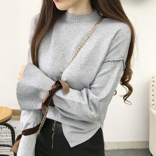 Bell Sleeve Bow-accent Knit Top