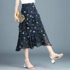 Floral Print Ruffled Midi A-line Skirt