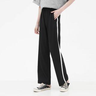 High-waist Two Tone Straight-cut Pants Black - One Size