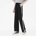 High-waist Two Tone Straight-cut Pants Black - One Size