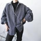 Long Sleeve Oversized Tweed Shirt Navy Blue - One Size