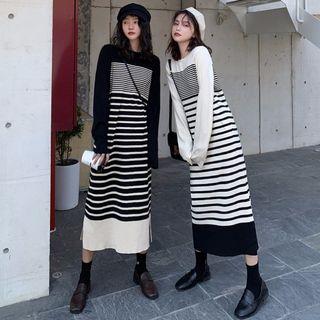 Striped Knit Long-sleeve Dress