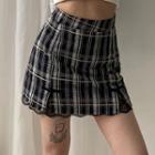 Plaid Lace Trim Mini A-line Skirt