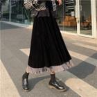 High-waist Panel Velvet A-line Maxi Skirt Black - One Size