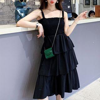 Spaghetti Strap Chiffon Tiered Midi Dress