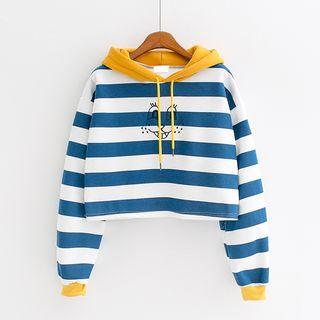 Stripe Cropped Long-sleeve Hoodie