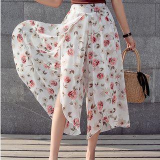 Cropped Wide-leg Floral Chiffon Pants (various Designs)