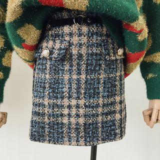 Plaid A-line Tweed Skirt