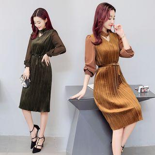 V-neck Knit Panel Dress