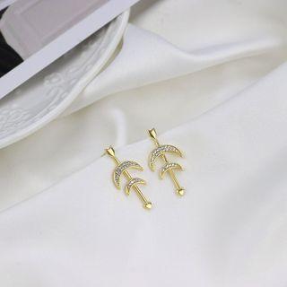 Rhinestone Geometric Dangle Earring 1 Pair - 925 Silver - Gold - One Size