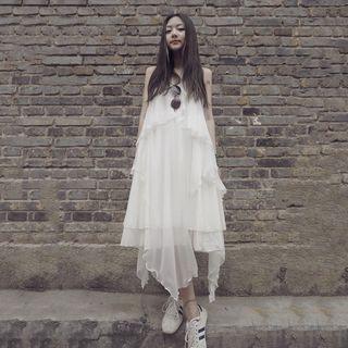 Frilled Chiffon Strap Dress