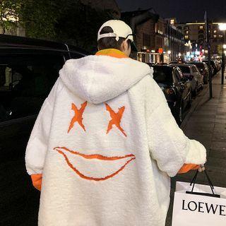 Long Sleeve Print Lambswool Hooded Jacket