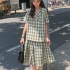 Gingham Double-breasted Shirt / Gingham Midi Dress