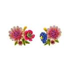 Fashion And Elegant Plated Gold Enamel Flower Cubic Zirconia Stud Earrings Golden - One Size