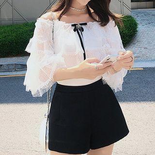 Lace Off Shoulder Elbow Sleeve Blouse