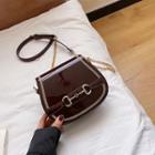 Patent Embroidered Trim Snaffle Crossbody Bag