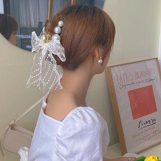 Lace Bow Faux Pearl Hair Clamp / Bow Lace Hair Tie