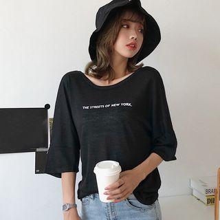 Lettering Cross Strap Elbow Sleeve T-shirt
