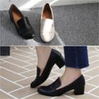 Oval-toe Block-heel Loafers