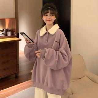 Faux Berber Fleece Panel Lapel Sweatshirt