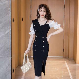 Contrast Trim Cold-shoulder Sheath Dress