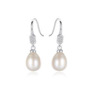 Sterling Silver Elegant And Fashion White Freshwater Pearl Earrings With Cubic Zirconia Silver - One Size