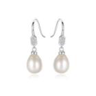Sterling Silver Elegant And Fashion White Freshwater Pearl Earrings With Cubic Zirconia Silver - One Size