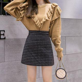 Plaid Woolen Semi Skirt