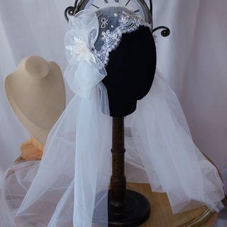 Wedding Flower Mesh Veil White - One Size