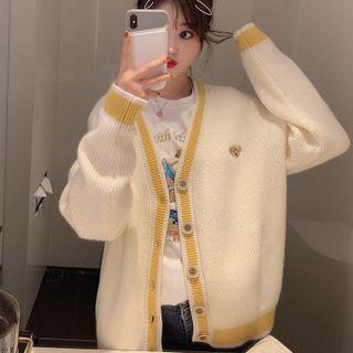 Bear Embroidered Cardigan White - One Size