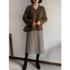 Check Wool Blend Midi Skirt