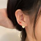 2 Pair Set: Heart Faux Cat Eye Stone Dangle Earring + Cherry Glaze Alloy Earring Set Of 2 Pairs - Cherry & Heart - Silver Stud - Red & Gold - One Size