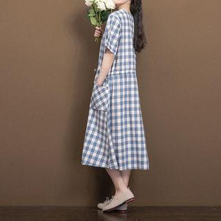 Gingham Short-sleeve A-line Midi Dress