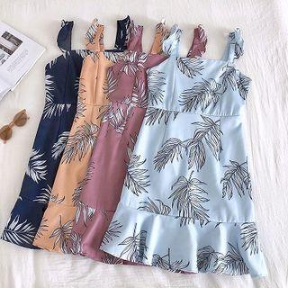 Ruffle Strap Floral Print A-line Dress