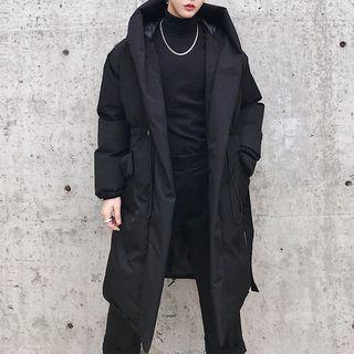 Hooded Padded Tie-waist Long Coat
