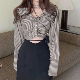 Striped Cropped Blouse / Mini Pencil Skirt