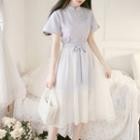 Set: Short-sleeve Hanfu A-line Dress + Midi Skirt